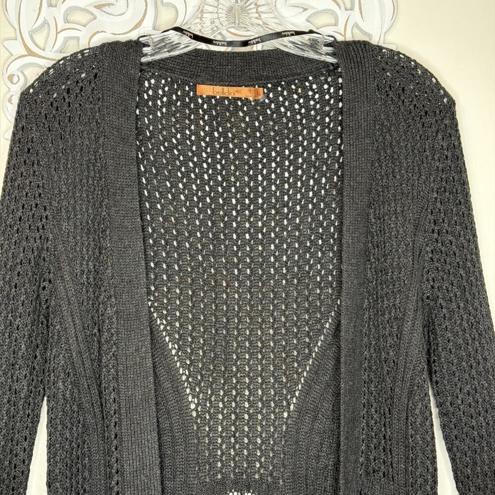 BELLDINI Women's size LARGE Open Front Sweater Cardigan Eyelet Knit Dark GRAY - Picture 4 of 15